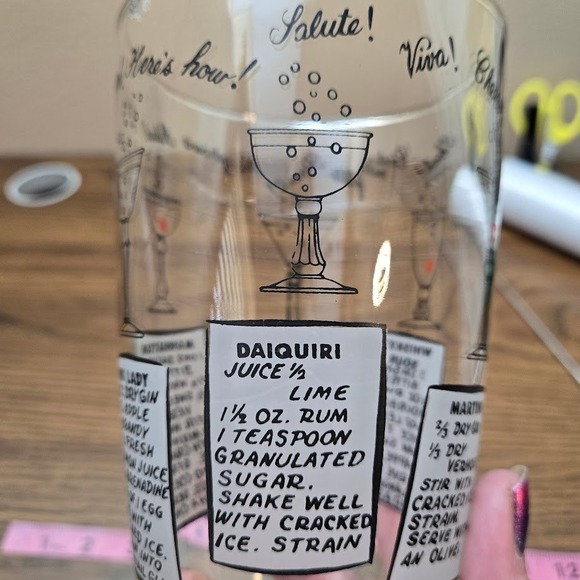 VTG Cocktail Recipe Barware Glass Drink Shaker NO‎ LID SEE DESC - Picture 13 of 14